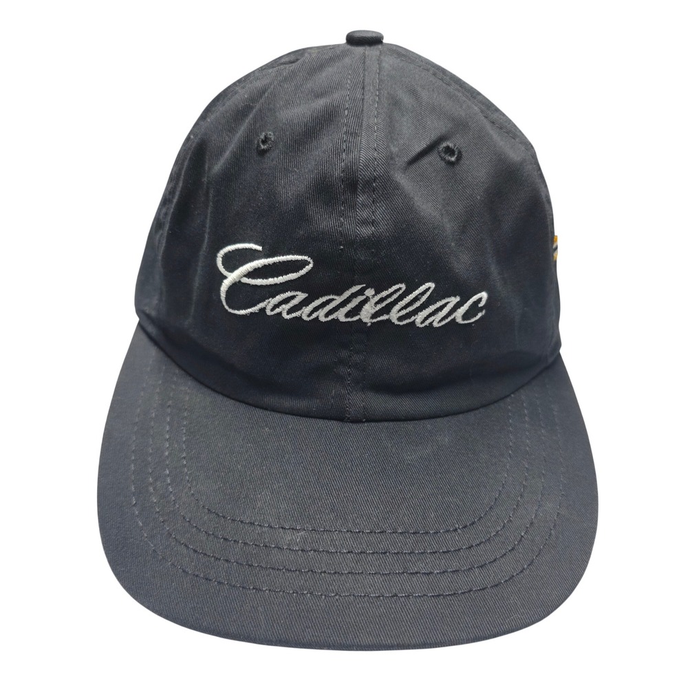 Cadillac Vintage Script‎ Logo Hat Black Adjustable Strapback Made in USA Cap